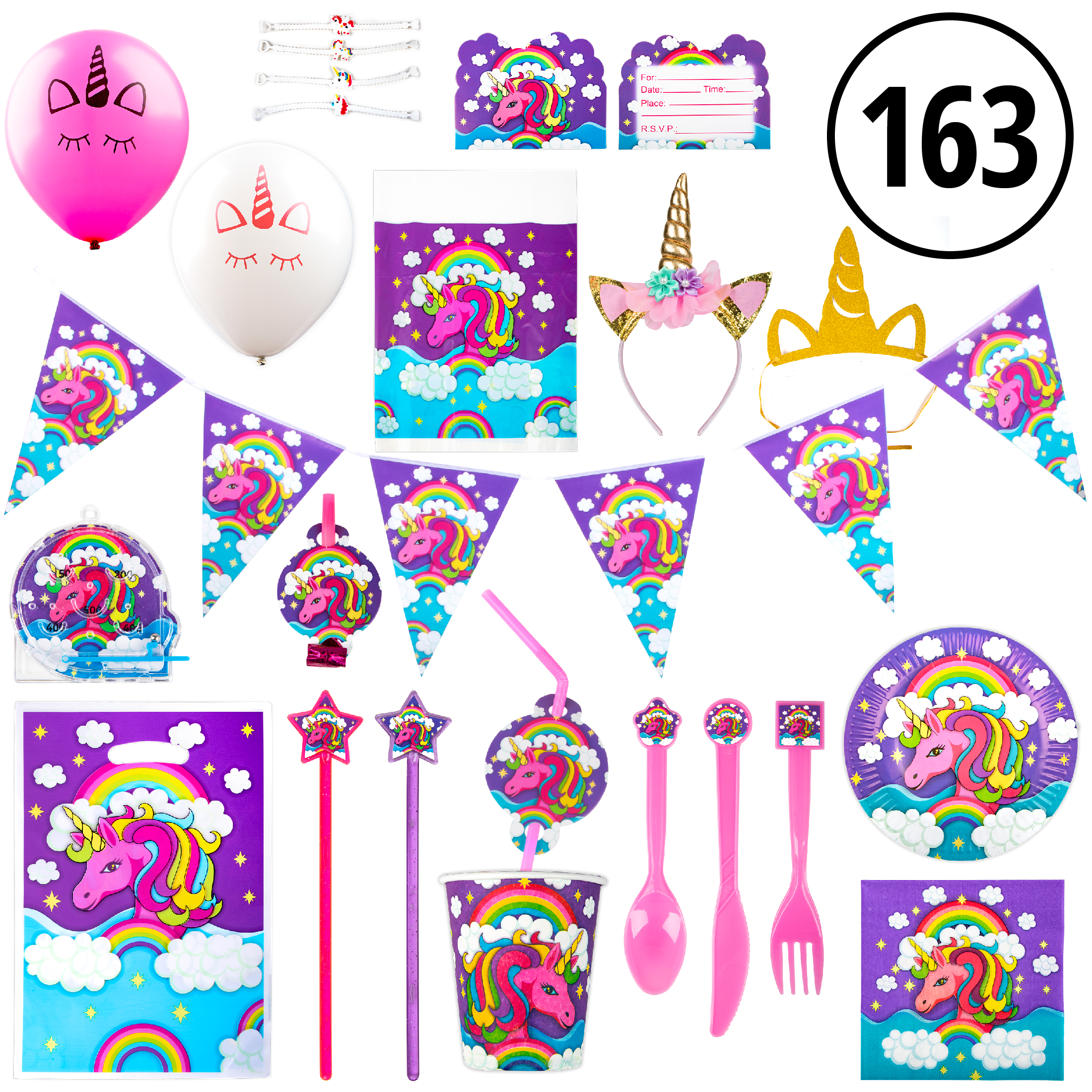 USA Toyz Rainbow Unicorn Party Supplies - 163 Unicorn Party Decorations and Party Favors for Girls and Boys